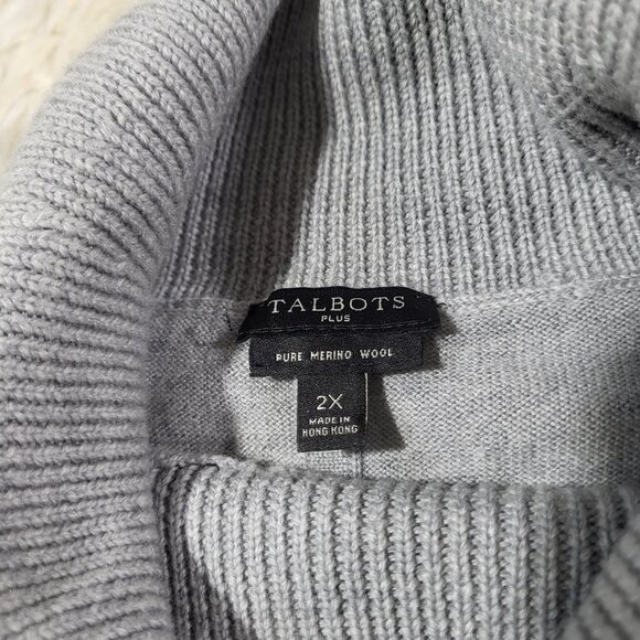 Talbots 100% Soft Merino Wool Tunic Turtleneck Cozy Oversized Gray Sweater 2X - Picture 5 of 13